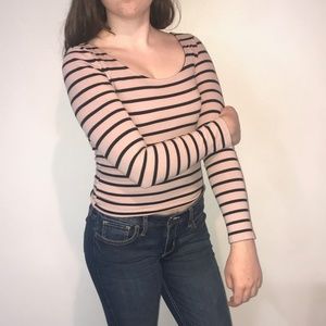 Fitted Pink & Black Striped Shirt